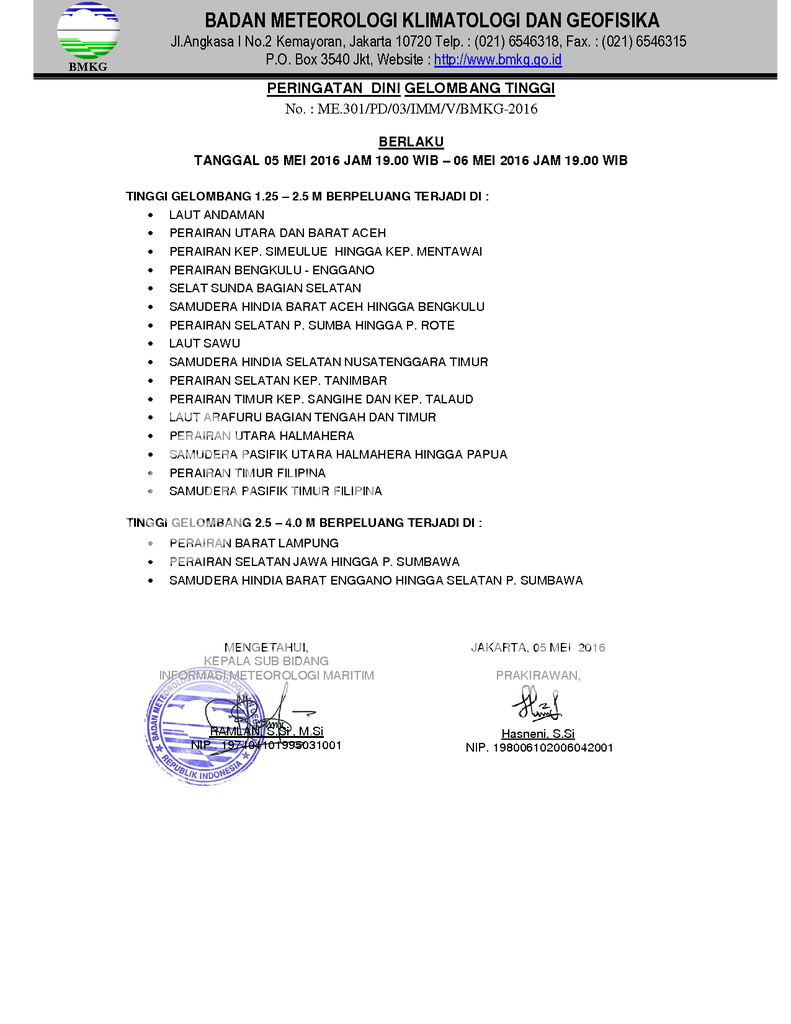 Peringatan Dini Gelombang Tinggi